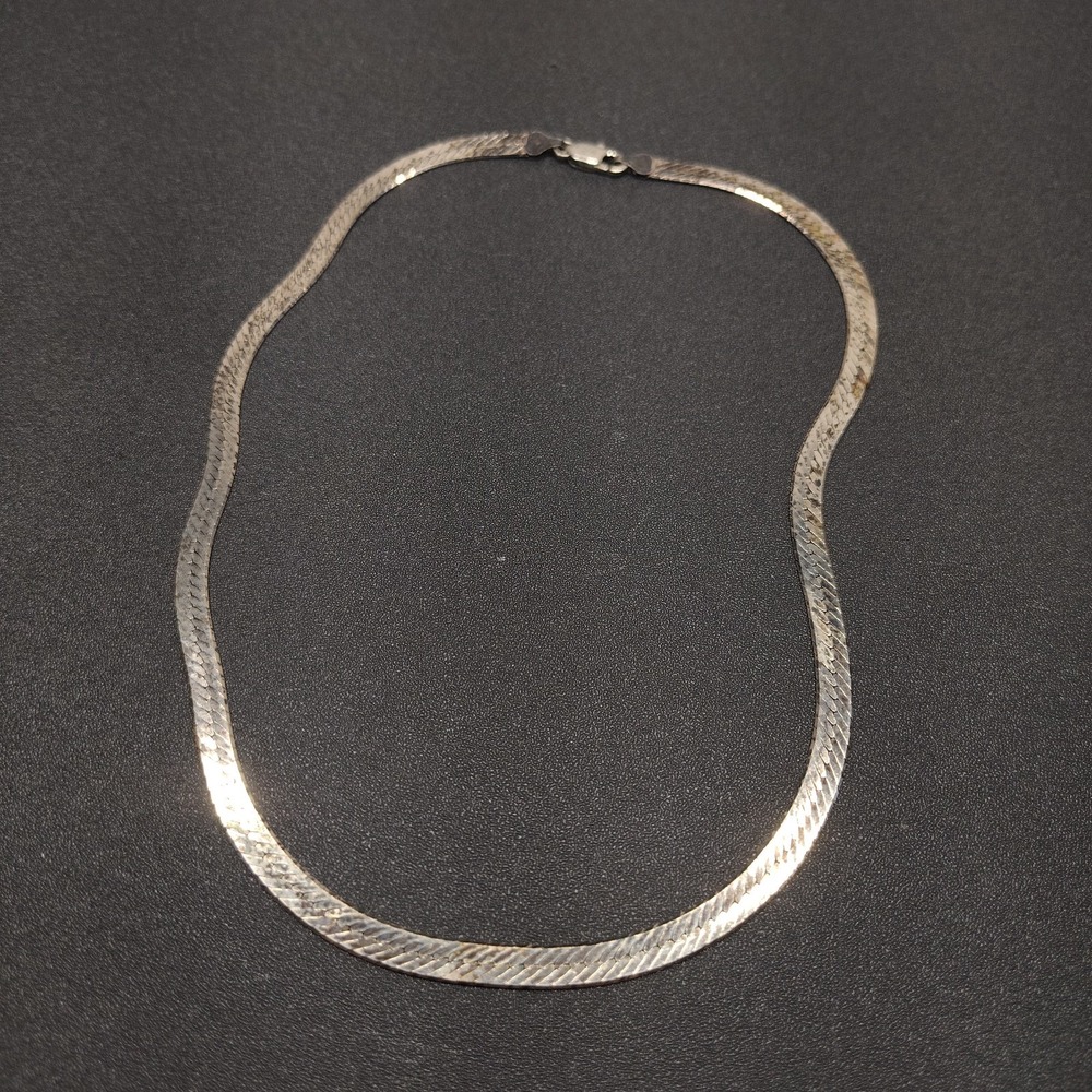 Vintage Sterling Silver 925 Herringbone Chain Necklace 18.5" Italy